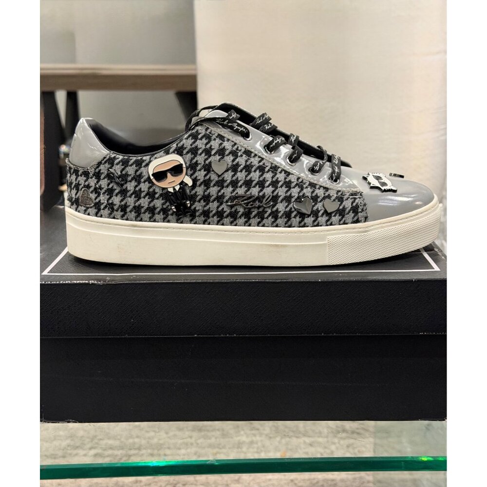 NWB Karl Lagerfeld Paris Cate Pins Tweed Sneaker Black Gray Size 11 - Picture 6 of 8